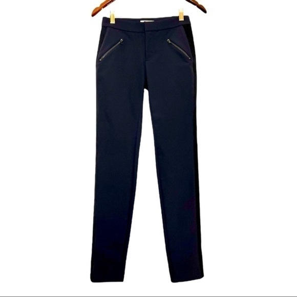 NWT REBECCA TAYLOR Ava Techy Slim Tuxedo Cigarette Pant Deep Navy/Black Sz 00 - Picture 7 of 12